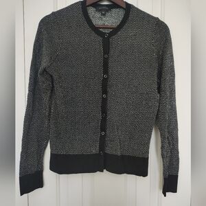 Ann Taylor Black and White Herringbone Cardigan